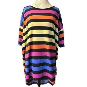 Lularoe Size Large Striped Tunic Top Blue/Purple/Orange/Cream/Black Pilling
